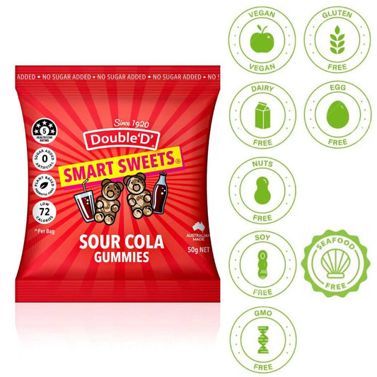 Double ‘D’ Smart Sweets Sour Cola Gummy Bears 50g